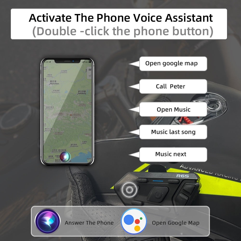 WAYXIN R6s Helmet Headset Motorcycle Intercom Waterproof Bluetooth 5.0  DSP Noise Reduction 6 Rider  Communication MP3 GPS 1200m Helmet Headset Motorcycle Intercom DailyAlertDeals   