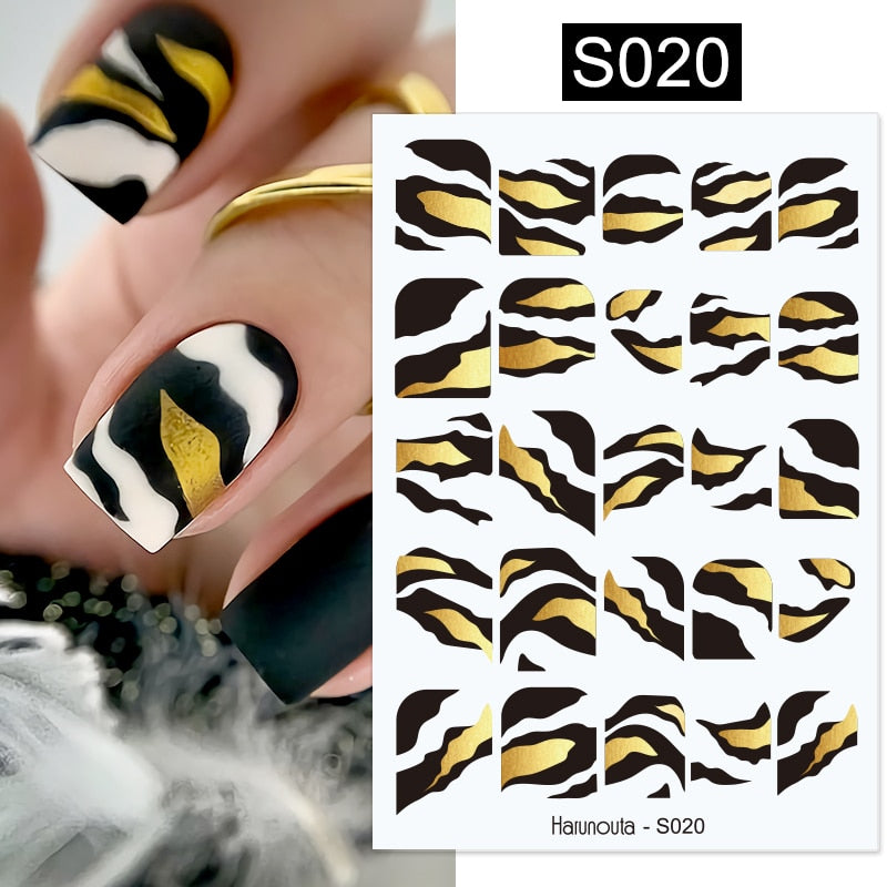 Harunouta Silver Black Geometric Textured Lines Stripe 3D Nail Sticker Flower Leaves Self Adhesive Transfer Sliders Paper Nail Stickers DailyAlertDeals S020  