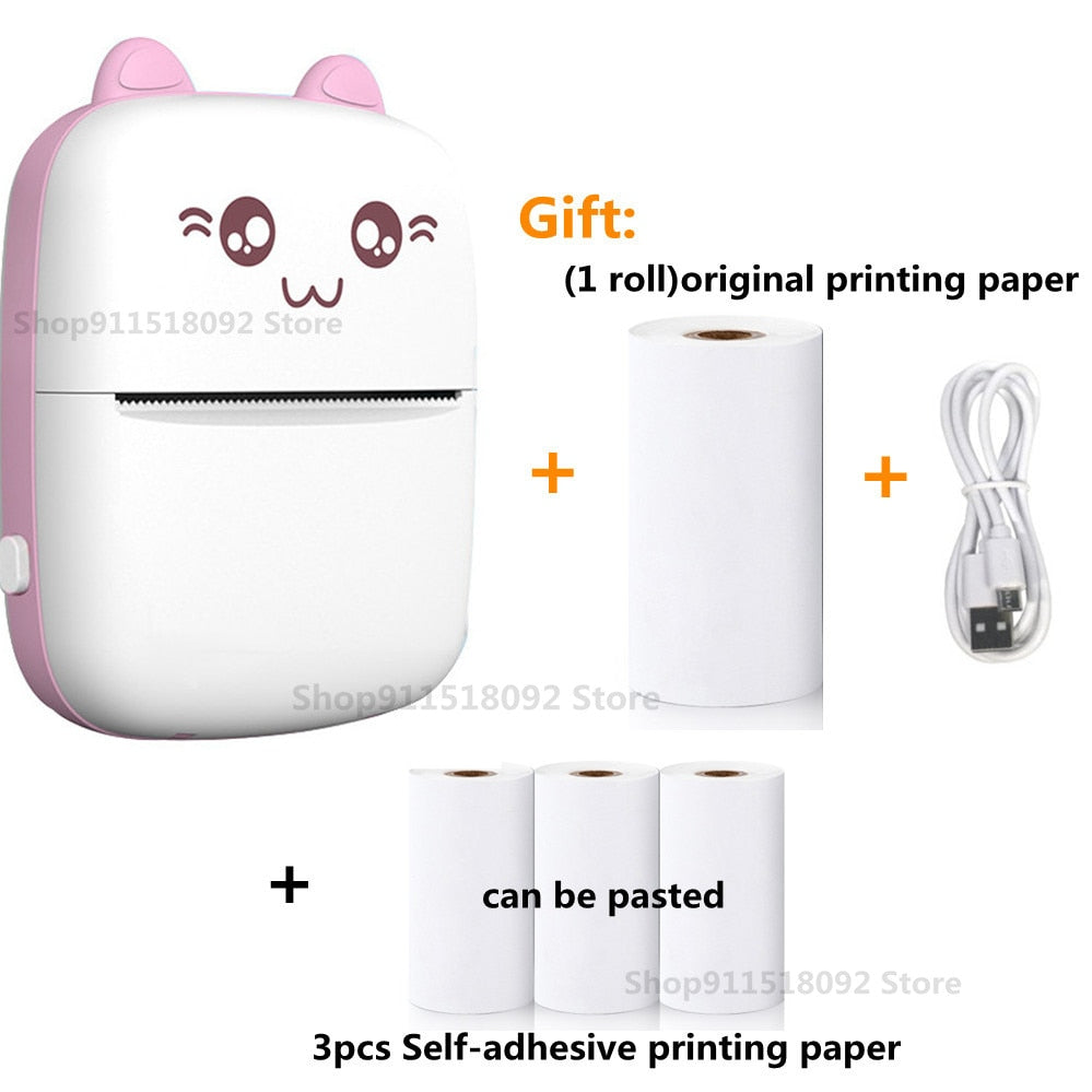 Cat Shape Mini Portable Label Printer Thermal Printing Wireless Impresoras Paper Photo Inkless Printers Sticker Android IOS 57mm Mini printer DailyAlertDeals A-Pink ad 3 adhesive China 