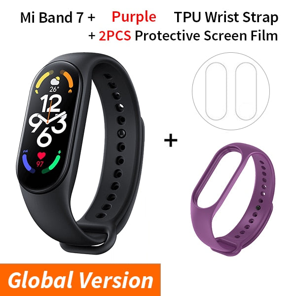 Xiaomi Mi Band 7 Smart Bracelet Fitness Tracker and Activity Monitor Smart Band 6 Color AMOLED Screen Bluetooth Waterproof Fitness Tracker and Activity Monitor Accessories DailyAlertDeals Add Purple Strap USA 