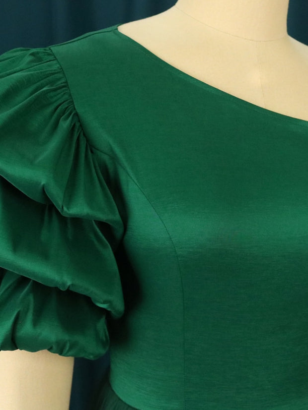 Women Jumpsuits Shiny Skew Collar Puff Sleeves High Waist One Piece Slim Elegant Office Ladies Summer Fashion Party Elegant New High Waist One Piece Slim Elegant Suit for women DailyAlertDeals   