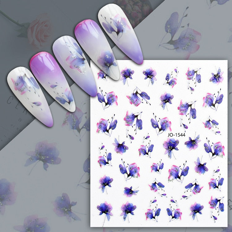 Harunouta Blooming Ink Marble 3D Nail Sticker Decals Leaves Heart Transfer Nail Sliders Abstract Geometric Line Nail Water Decal nail decal stickers DailyAlertDeals