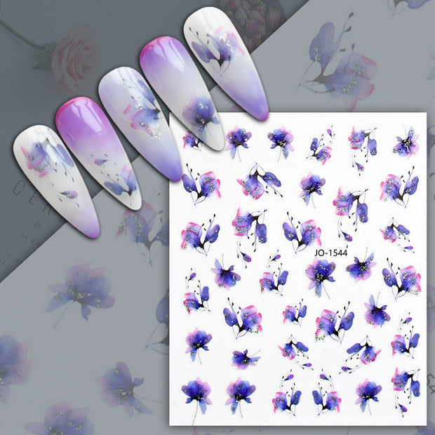 Harunouta Blooming Ink Marble 3D Nail Sticker Decals Leaves Heart Transfer Nail Sliders Abstract Geometric Line Nail Water Decal nail decal stickers DailyAlertDeals JO-1544  