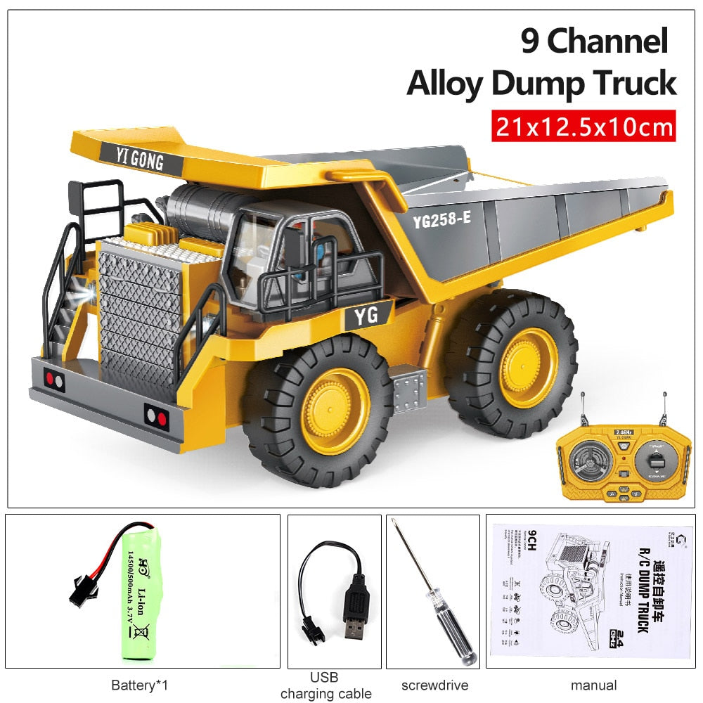 2.4G High Tech 11 Channels RC Excavator Dump Trucks Bulldozer Alloy Plastic Engineering Vehicle Electronic Toys For Boy Gifts RC Excavator Dump Trucks Bulldozer toy for children DailyAlertDeals BC1047 Orange 1B China 