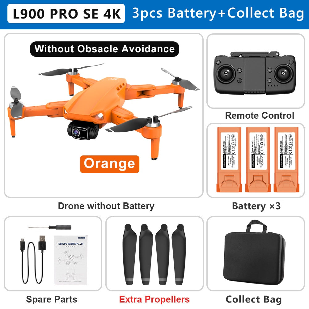 L900 PRO SE 4K HD Dual Camera Drone Visual Obstacle Avoidance Brushless Motor GPS 5G WIFI RC Dron Professional FPV Quadcopter Camera Drone DailyAlertDeals Orange 4K-3B-Bag China 