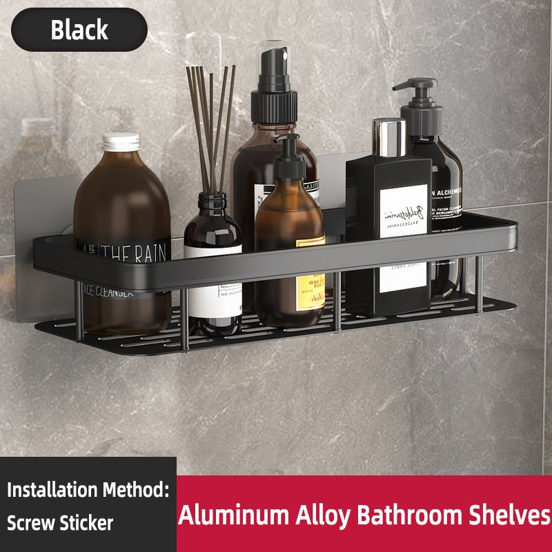 Bathroom Shelf Makeup Storage Organizer Aluminum Alloy Shampoo Rack Shower Shelf Bathroom Accessories No Drill Wall Shelf Corner Wall Shelves DailyAlertDeals Black 1Square China 