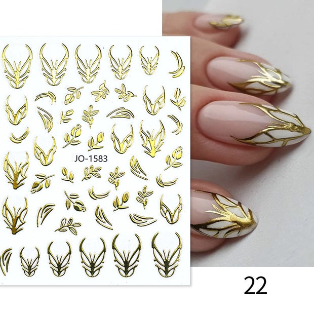 The New Heart Love Design Gold Sliver 3D Nail Art Sticker English Letter French Striping Lines Trasnfer Sliders Valentine Decor Nail Stickers DailyAlertDeals French 22  