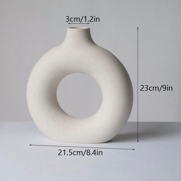 Nordic Ceramic Vase for Pampas Grass Donuts Flower Pot Home Decoration Accessories Office Living Room Interior Table Desk Decor Nordic Ceramic Vase DailyAlertDeals White L China 