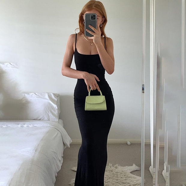 Summer Sexy Bodycon Satin Slip Sleeveless Backless Maxi Dress for Women Birthday Party Clubwear Outfits Maxi Dress for women DailyAlertDeals Black XXS 