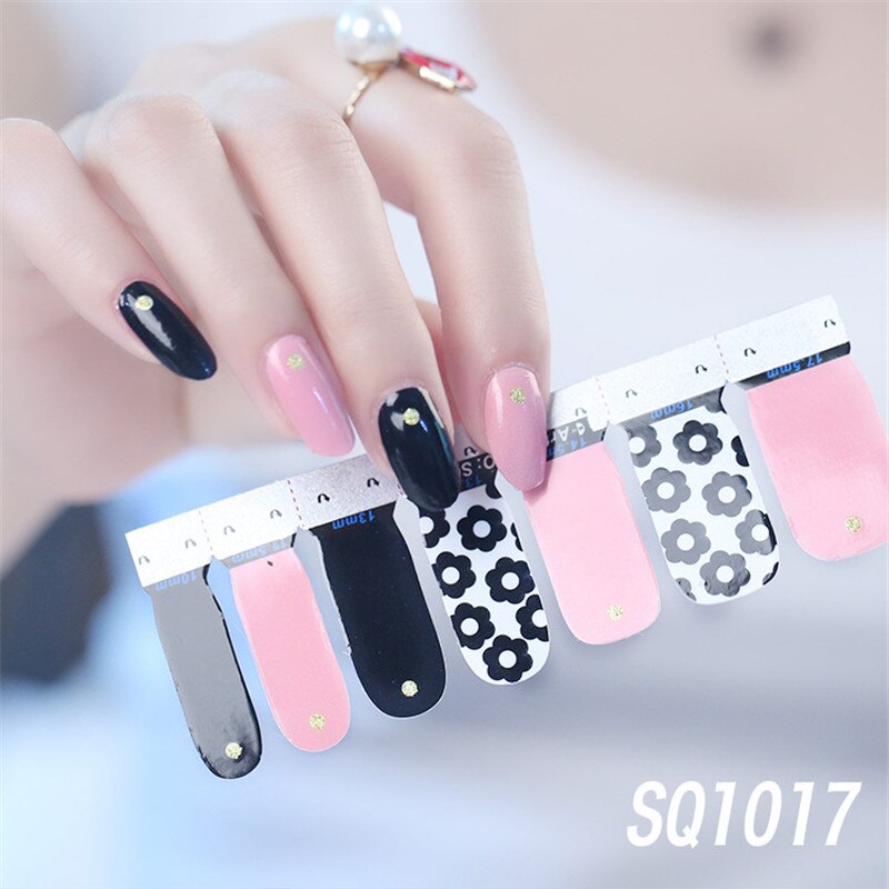 1sheet Korean Nail Polish Strips DIY Waterproof Nail Wraps Mixed Patterns Full Nail Patch Adhesive for Women Nail Art Stickers nail decal sticker DailyAlertDeals SQ1017  