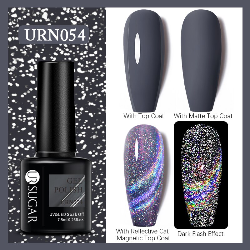 UR SUGAR Holographic Gel Reflective Cat Magnetic Nail Gel Polish Soak Off Laser Gel Glitter Varnish Manicure Nail Art Design Magnetic Nail Gel Polish DailyAlertDeals URN054  
