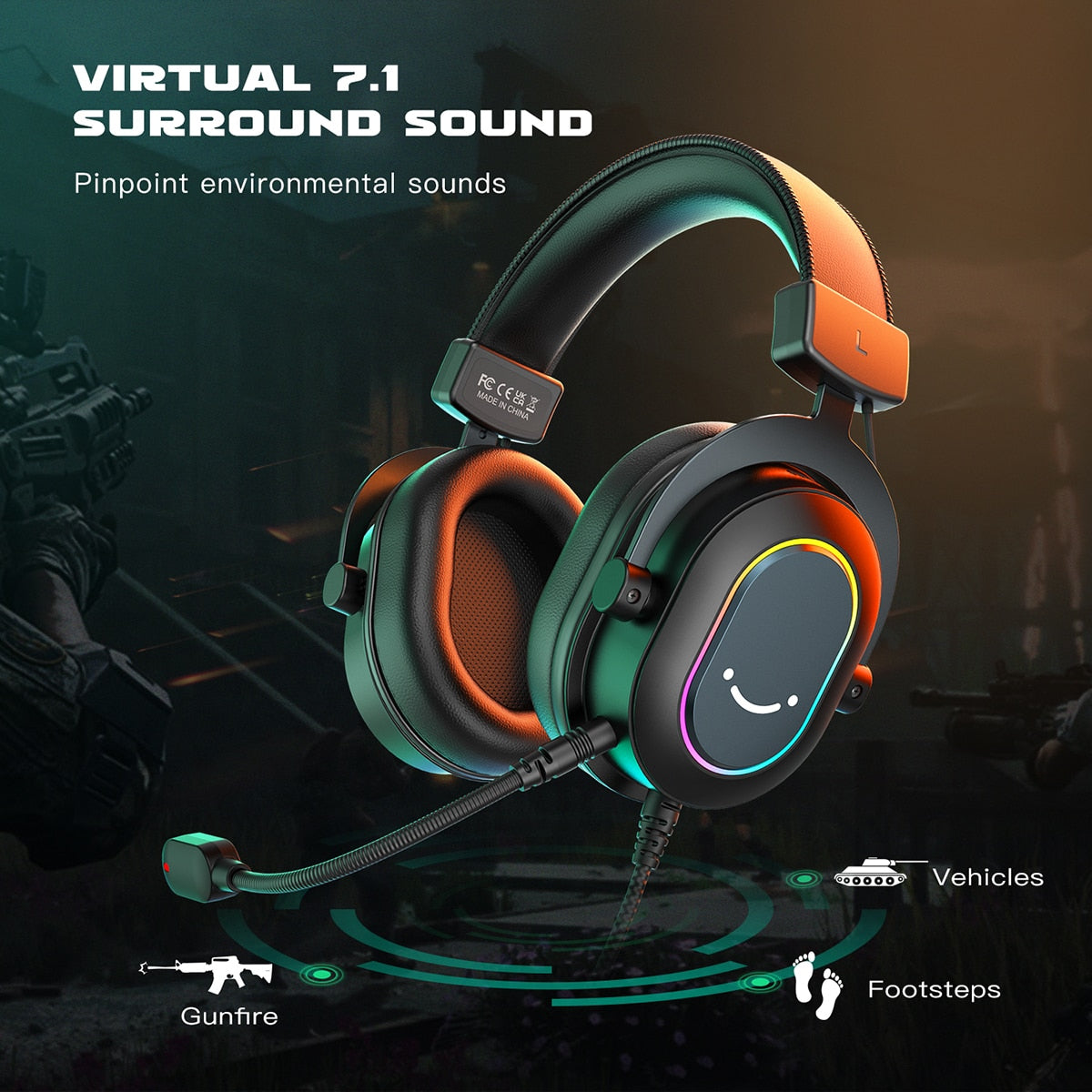 Dynamic RGB Gaming Headset with Mic Over-Ear Headphones 7.1 Surround Sound PC PS4 PS5 3 EQ Options Game Movie Music headphones DailyAlertDeals   