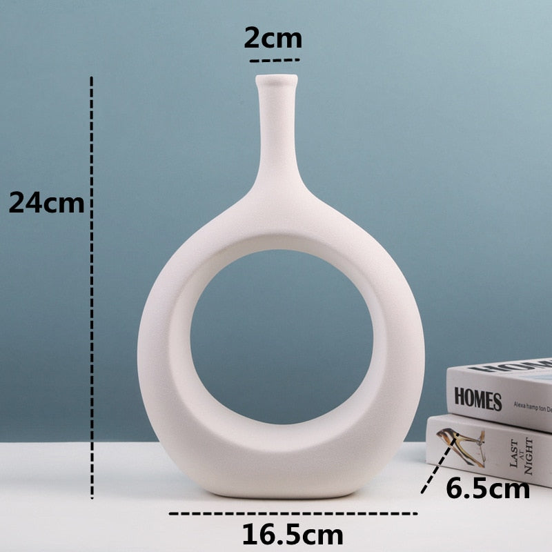 Nordic Vase Circular Hollow Ceramic Donuts Flower Pot Home Living Room Decoration Accessories Interior Office Desktop Decor Gift Vases DailyAlertDeals CHANG-ZUI-BAI-S  