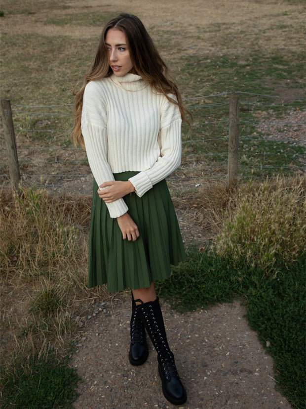 2022 Women Knitted Pleated Skirts Fashion High Waist Knit Dress Solid Color Female Classic Skirt 0 DailyAlertDeals   