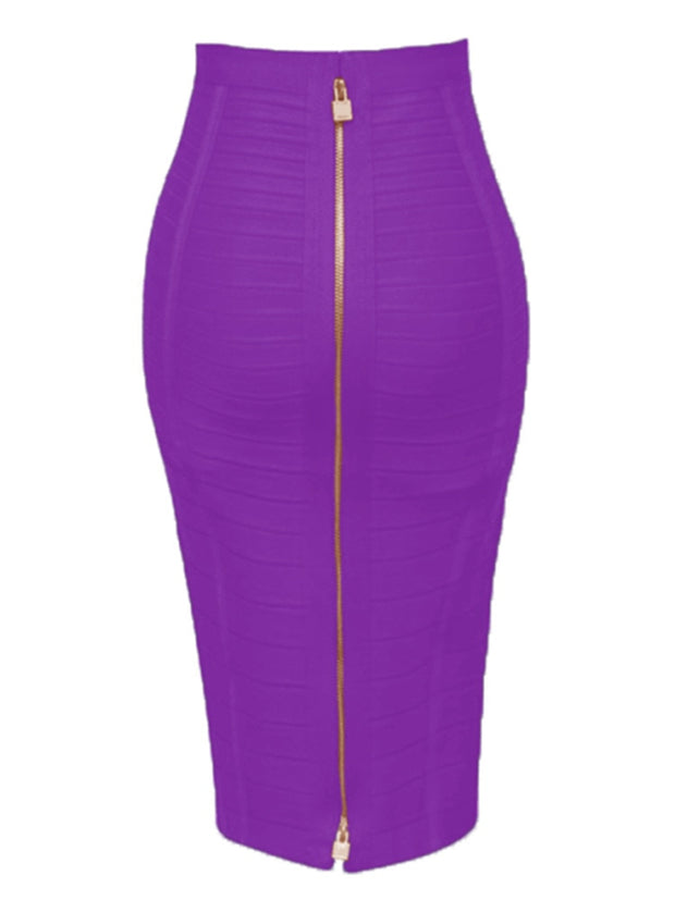 Women Bandage Pencil Skirt with Zip Pencil High Waist and Knee Length Women Elastic Bodycon Skirt 16 colors skirts DailyAlertDeals H888-Purple XS 