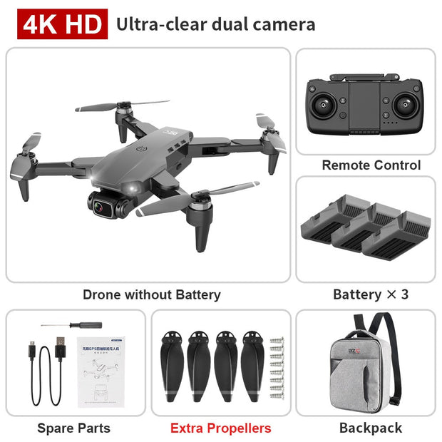 L900 PRO GPS Drone 4K HD Professional Dual Camera Aerial Stabilization Brushless Motor Foldable Quadcopter Helicopter RC 1200M CAMERA DRONE DailyAlertDeals 4K-Black-Backpack-3B Poland 