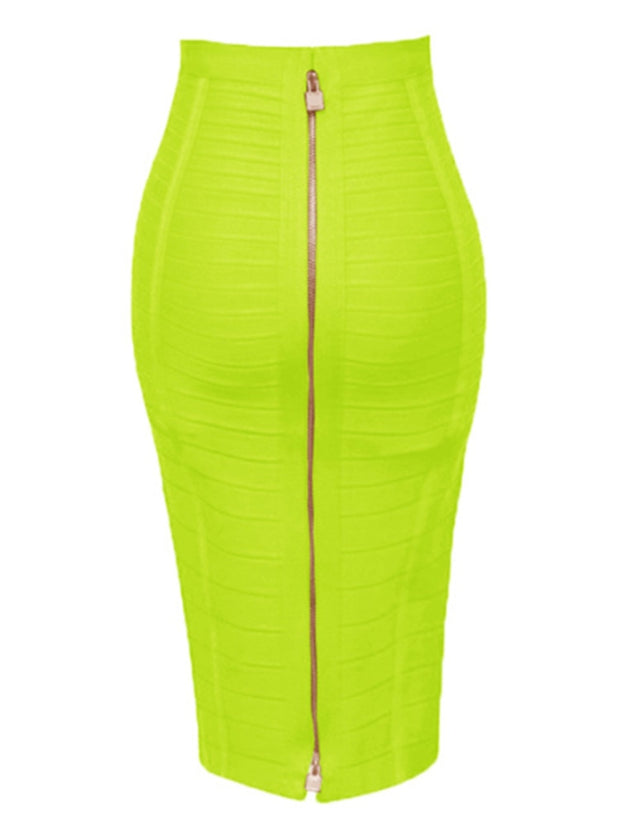 Women Bandage Pencil Skirt with Zip Pencil High Waist and Knee Length Women Elastic Bodycon Skirt 16 colors skirts DailyAlertDeals H888-Neon Green XS 