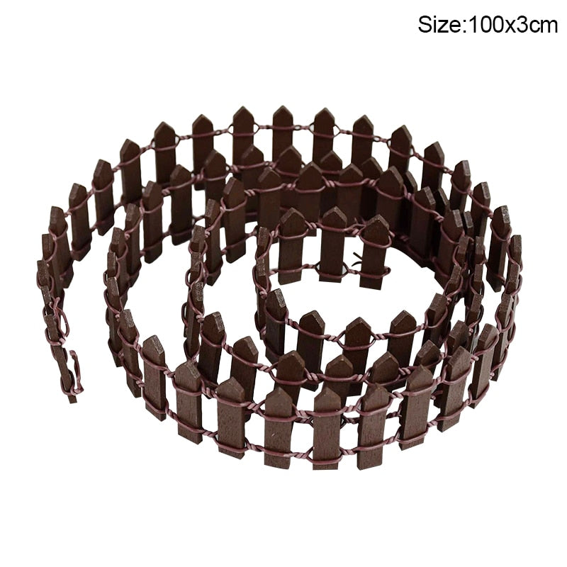 100*5cm/3cm Mini Wooden Fence DIY Miniature Fairy Garden Wood Barrier Dollhouse Showcase Craft Home Decoration Accessories Seasonal & Holiday Decorations DailyAlertDeals 100x3cm-brown  