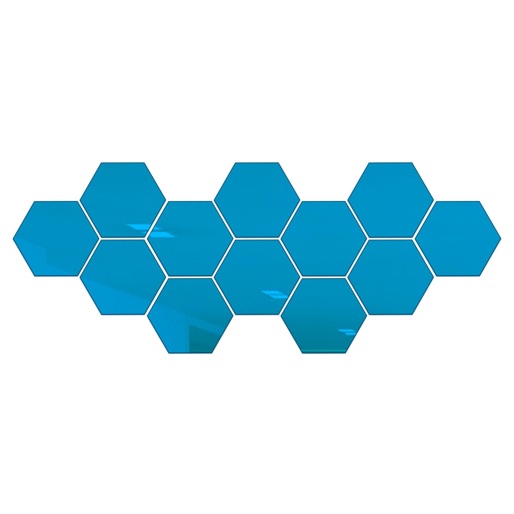 6/12Pcs 3D Mirror Wall Sticker Home Decor Hexagon Decorations DIY Removable Living-Room Decal Art Ornaments For Home 3d wall Mirror Stickers DailyAlertDeals 12PCS Blue XS 46x40x23mm 