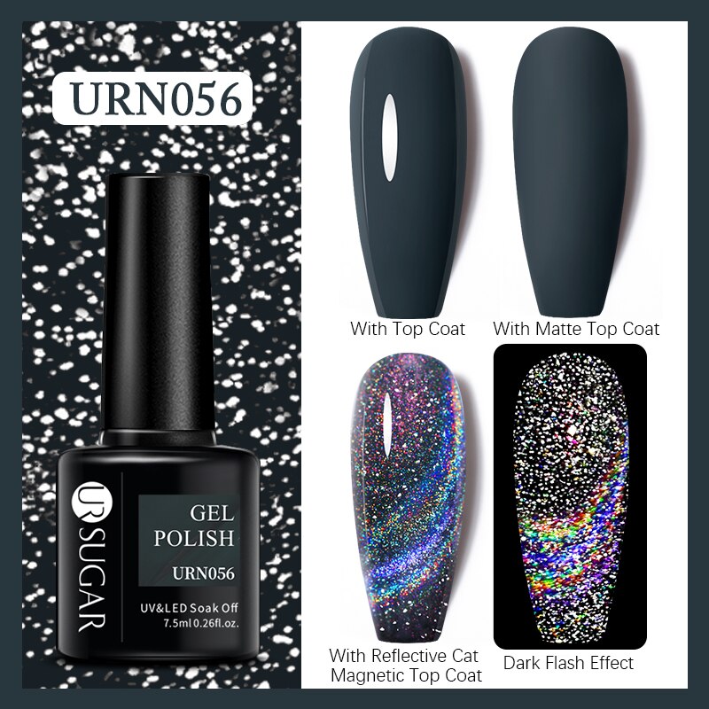 UR SUGAR Holographic Gel Reflective Cat Magnetic Nail Gel Polish Soak Off Laser Gel Glitter Varnish Manicure Nail Art Design Magnetic Nail Gel Polish DailyAlertDeals URN056  