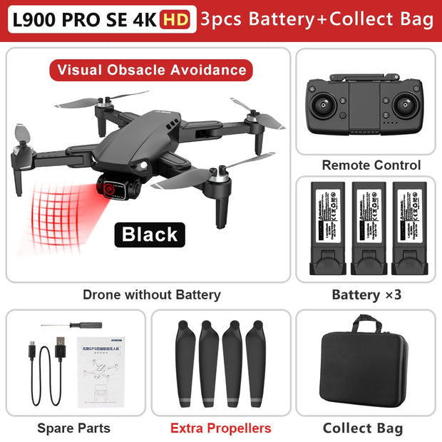 L900 PRO SE 4K HD Dual Camera Drone Visual Obstacle Avoidance Brushless Motor GPS 5G WIFI RC Dron Professional FPV Quadcopter Camera Drone DailyAlertDeals Black 4K HD-3B-Bag China 