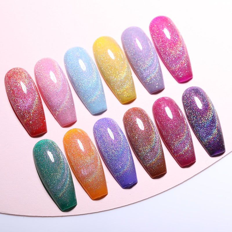 UR SUGAR Holographic Gel Reflective Cat Magnetic Nail Gel Polish Soak Off Laser Gel Glitter Varnish Manicure Nail Art Design Magnetic Nail Gel Polish DailyAlertDeals   