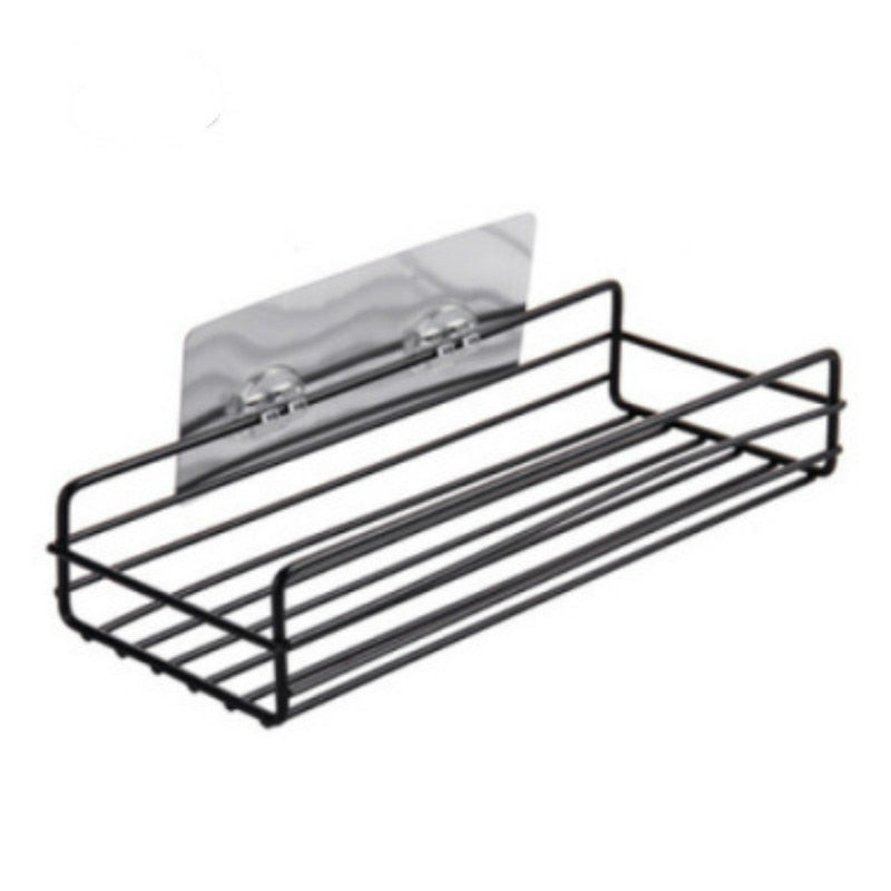 Japanese-style wrought iron bathroom shelf wall-mounted shower gel storage rack toilet free punch toiletry stand bathroom shelf DailyAlertDeals BLACK  