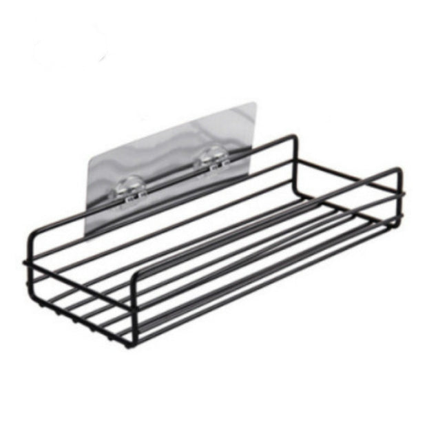 Japanese-style wrought iron bathroom shelf wall-mounted shower gel storage rack toilet free punch toiletry stand bathroom shelf DailyAlertDeals BLACK  