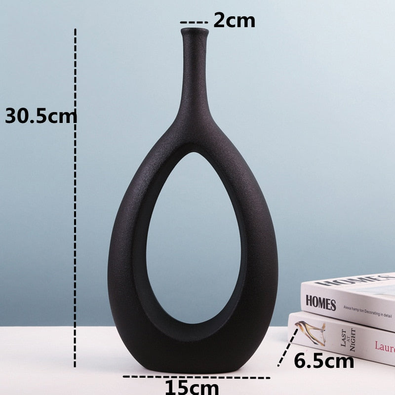 Nordic Vase Circular Hollow Ceramic Donuts Flower Pot Home Living Room Decoration Accessories Interior Office Desktop Decor Gift Vases DailyAlertDeals CHANG-ZUI-HEI-L  