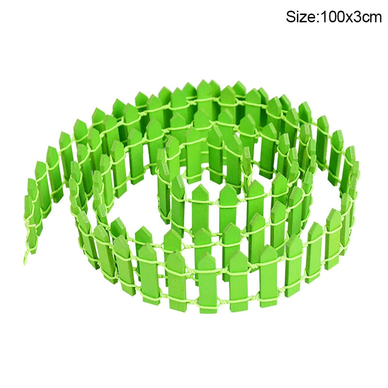 100*5cm/3cm Mini Wooden Fence DIY Miniature Fairy Garden Wood Barrier Dollhouse Showcase Craft Home Decoration Accessories Seasonal & Holiday Decorations DailyAlertDeals 100x3cm-green  
