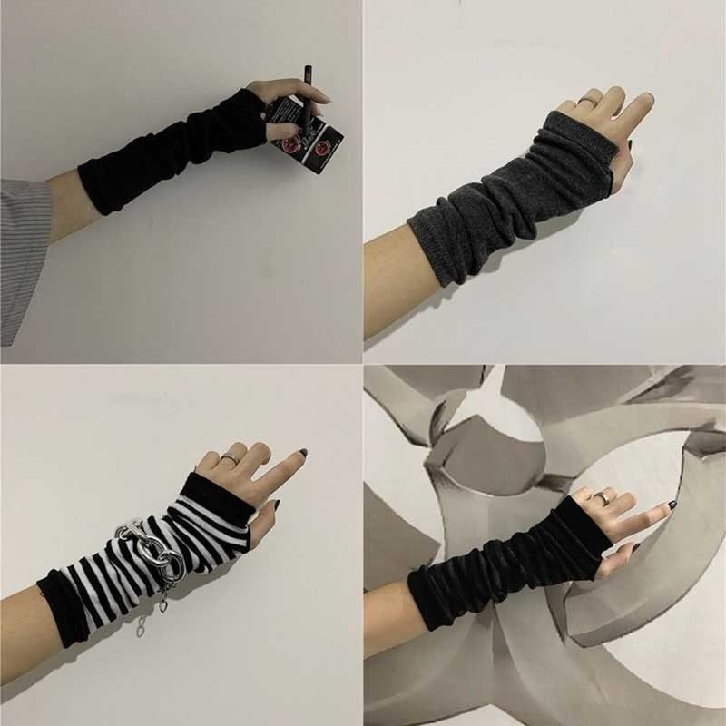Black Punk long Fingerless Gloves Cuff Women Men Ninja Sport Outdoor Hip-hop GlovesElbow Mittens Cool Stretch winter Arm Warmer Gloves DailyAlertDeals   
