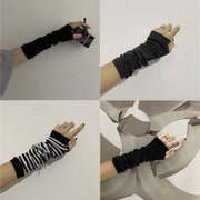 Black Punk long Fingerless Gloves Cuff Women Men Ninja Sport Outdoor Hip-hop GlovesElbow Mittens Cool Stretch winter Arm Warmer Gloves DailyAlertDeals   