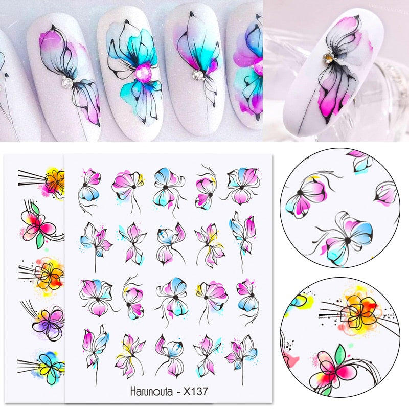 Harunouta Black Ink Blooming Marble Pattern Water Decals Stickers Black Line Flower Leaves Face Slider For Summer Nail Art Decor Decal stickers for nails DailyAlertDeals   