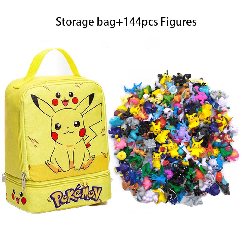 144Pcs/Set Pokemon Anime Figure with Storage Bag Kawaii Pikachu Action Figures Pokeball Dolls for Children Toys Gifts Pokemon Action Figures DailyAlertDeals Yellow Bag Set 2-3cm figures 