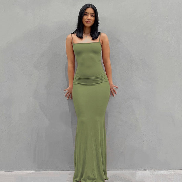 Summer Sexy Bodycon Satin Slip Sleeveless Backless Maxi Dress for Women Birthday Party Clubwear Outfits Maxi Dress for women DailyAlertDeals Green XXS 