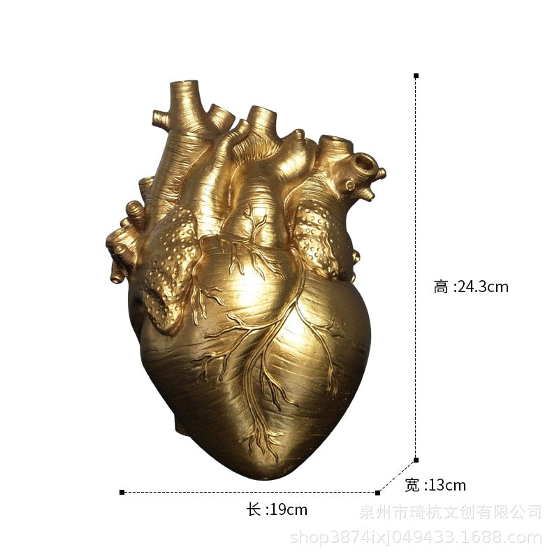 Heart Shape Flower Vase Resin Vase Dried Flower Container Vases Pots Body Sculpture Desktop Flower Pot Home Decoration Ornaments Nordic Ceramic Vase DailyAlertDeals Golden 24cm  