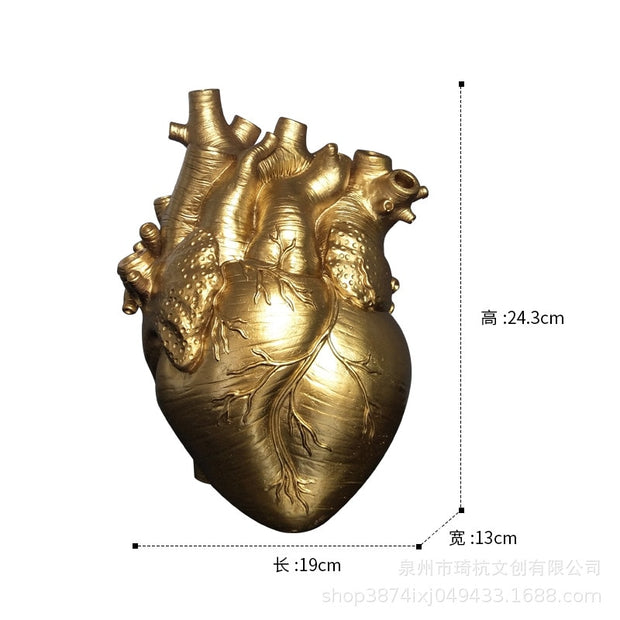 Heart Shape Flower Vase Resin Vase Dried Flower Container Vases Pots Body Sculpture Desktop Flower Pot Home Decoration Ornaments Nordic Ceramic Vase DailyAlertDeals Golden 24cm  