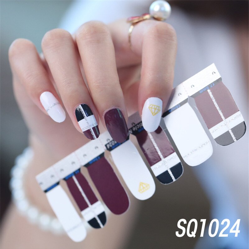 1sheet Korean Nail Polish Strips DIY Waterproof Nail Wraps Mixed Patterns Full Nail Patch Adhesive for Women Nail Art Stickers nail decal sticker DailyAlertDeals SQ1024  
