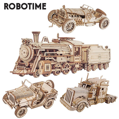 Robotime Rokr 3D Puzzle Movable Steam Train,Car,Jeep Assembly Toy Gift for Children Adult Wooden Model Building Block Kits 3D Puzzle Movable Steam Train DailyAlertDeals   