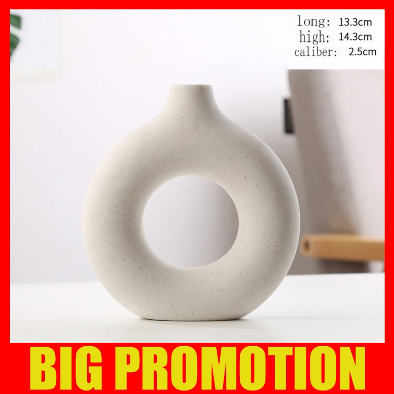 Nordic Vase Circular Hollow Ceramic Donuts Flower Pot Home Living Room Decoration Accessories Interior Office Desktop Decor Gift Vases DailyAlertDeals TTQ-BAI-S  