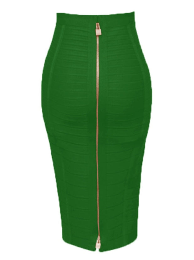 Women Bandage Pencil Skirt with Zip Pencil High Waist and Knee Length Women Elastic Bodycon Skirt 16 colors skirts DailyAlertDeals H888-Green XS 