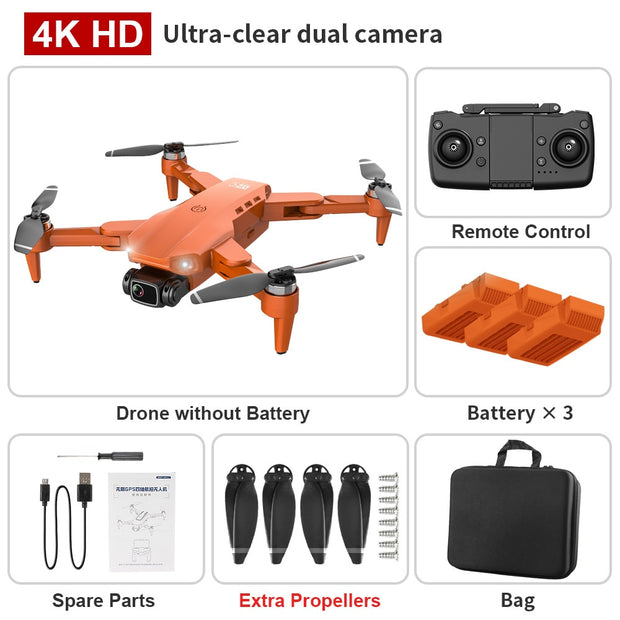 L900 PRO GPS Drone 4K HD Professional Dual Camera Aerial Stabilization Brushless Motor Foldable Quadcopter Helicopter RC 1200M CAMERA DRONE DailyAlertDeals 4K-Orange-bag 3B Poland 