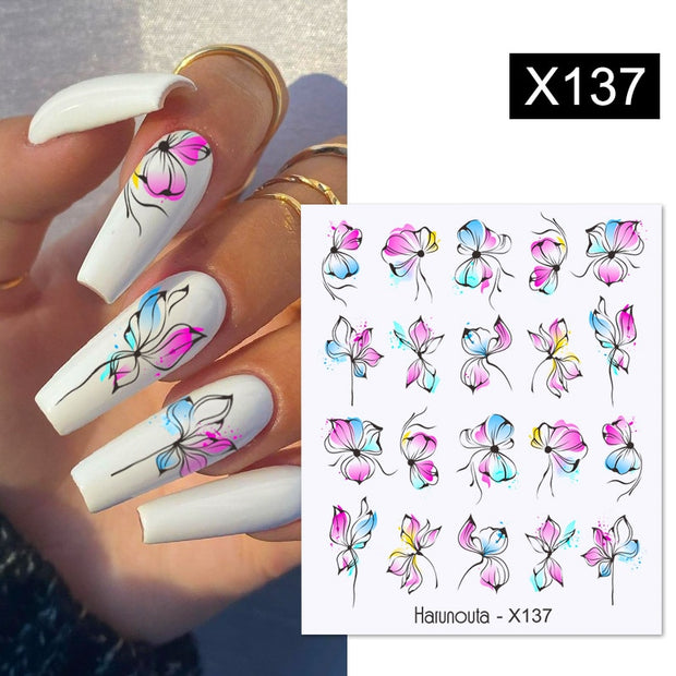Harunouta  1Pc Spring Water Nail Decal And Sticker Flower Leaf Tree Green Simple Summer Slider For Manicuring Nail Art Watermark 0 DailyAlertDeals X137  