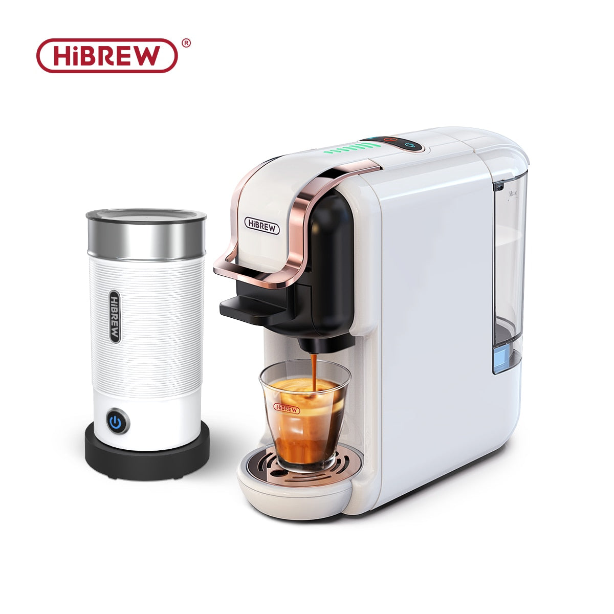 HiBREW Multiple Capsule Coffee Machine, Hot/Cold Dolce Gusto Milk Nespresso Capsule ESE Pod Ground Coffee Cafeteria 19Bar 5 in 1 Brew Multiple Capsule Coffee Machine DailyAlertDeals H2B M1A WH China US