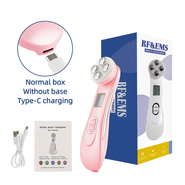 Facial Mesotherapy Electroporation RF Radio Frequency LED Photon Face Lifting Tighten Wrinkle Removal Skin Care Face Massager 0 DailyAlertDeals Type-C Pink China 