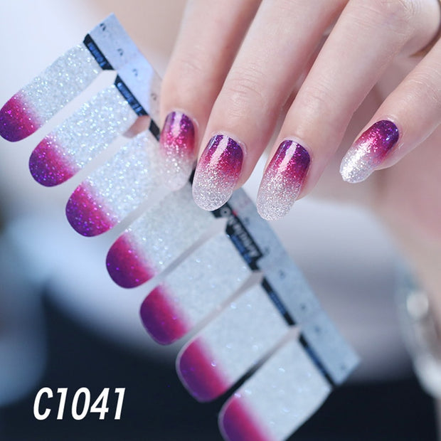 1sheet Korean Nail Polish Strips DIY Waterproof Nail Wraps Mixed Patterns Full Nail Patch Adhesive for Women Nail Art Stickers nail decal sticker DailyAlertDeals C1041  