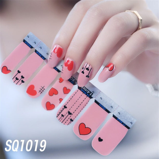 1sheet Korean Nail Polish Strips DIY Waterproof Nail Wraps Mixed Patterns Full Nail Patch Adhesive for Women Nail Art Stickers nail decal sticker DailyAlertDeals   