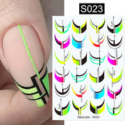 Harunouta French Line Pattern 3D Nail Art Stickers Fluorescence Color Flower Marble Leaf Decals On Nails  Ink Transfer Slider 0 DailyAlertDeals   