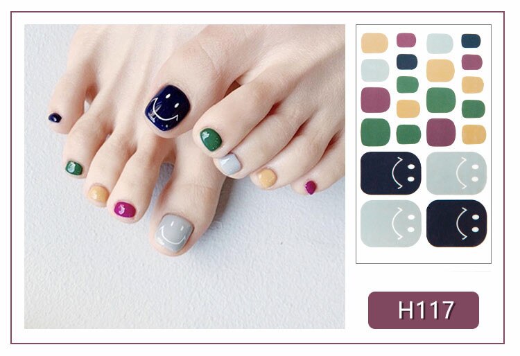 22tips Korea Toe Nail Sticker Wraps Adhesive Decals Toenail Polish Strips DIY Pedicure Foot Decals Manicure Women nail art DailyAlertDeals H117  