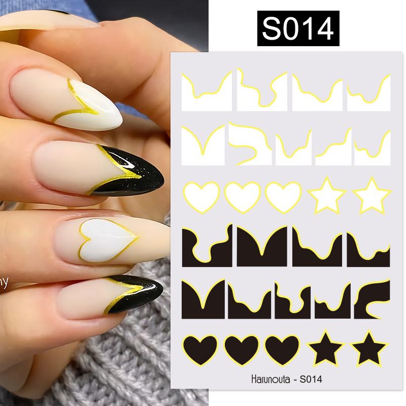 Harunouta Silver Black Geometric Textured Lines Stripe 3D Nail Sticker Flower Leaves Self Adhesive Transfer Sliders Paper Nail Stickers DailyAlertDeals S014  